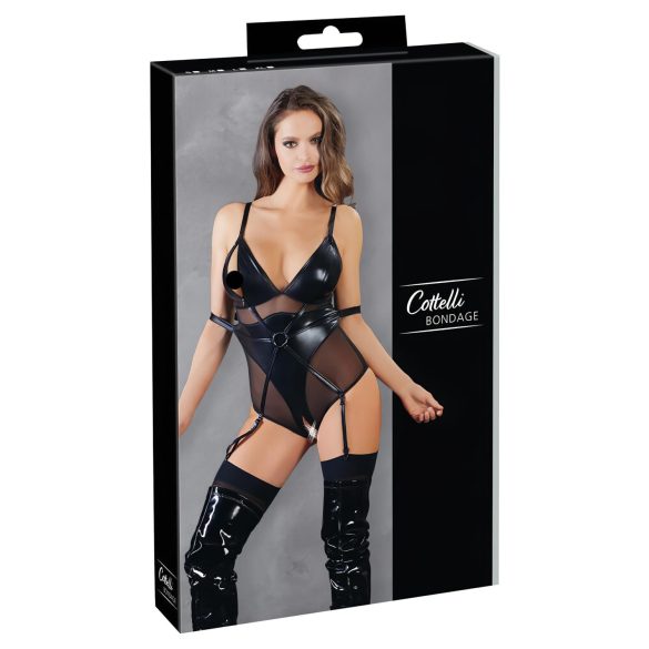 Cottelli Bondage - sjajni bodi s lisicom (crni)