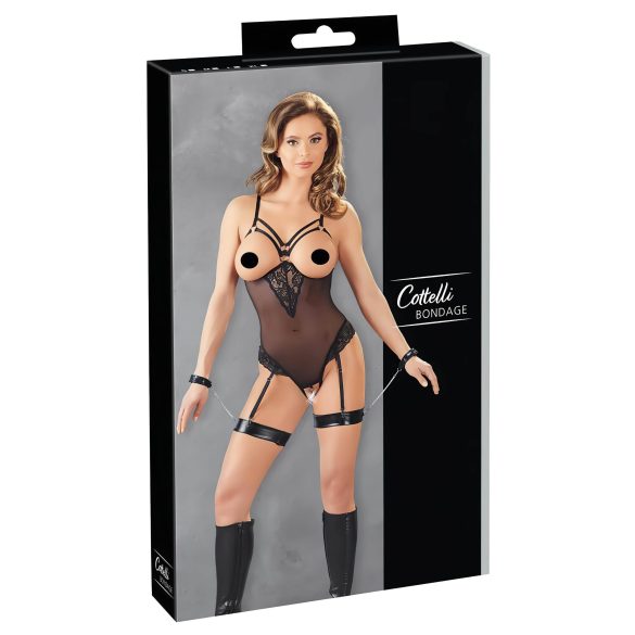 Cottelli Bondage - telo s prstenima i lisicama za ruke (crna) - M