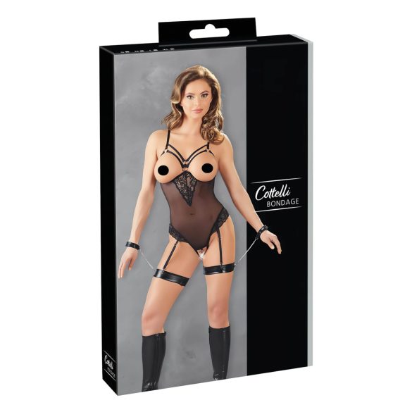 Cottelli Bondage - telo s prstenima i lisicama za ruke (crna) - M
