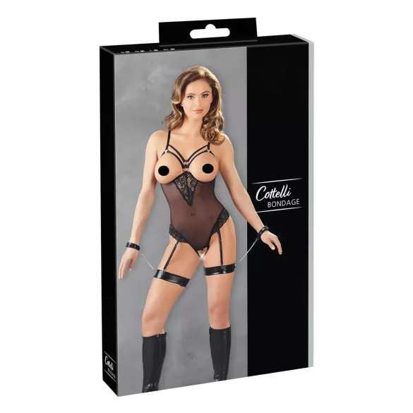 Cottelli Bondage - telo s prstenima i lisicama za ruke (crna) - M