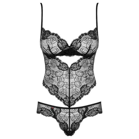 Obsessive Alluria - cvetni čipkani bodi (crni) - L/XL