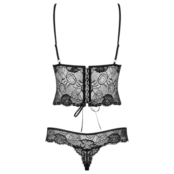 Obsessive Alluria - cvetni čipkani bodi (crni) - L/XL