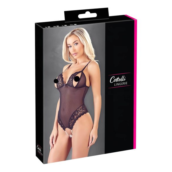 Cottelli - čipkasti body sa biserima i otvorima (crna) - M
