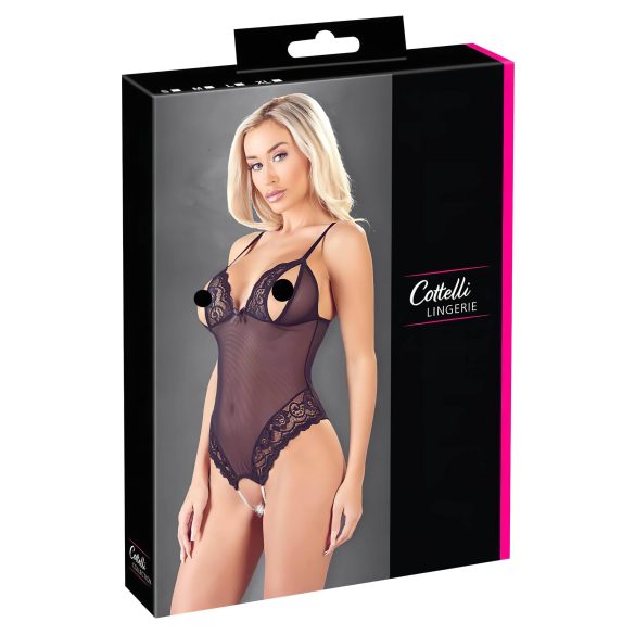 Cottelli - čipkasti body sa biserima i otvorima (crna) - L