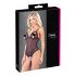 Cottelli - čipkasti body sa biserima i otvorima (crna) - XL
