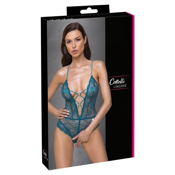 Cottelli - čipkasti body sa pertlama, otvoren (zeleni)