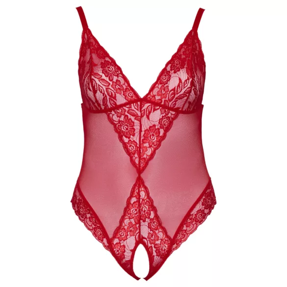 Cottelli Curves - providno čipkasto telo (crveno) - 2XL
