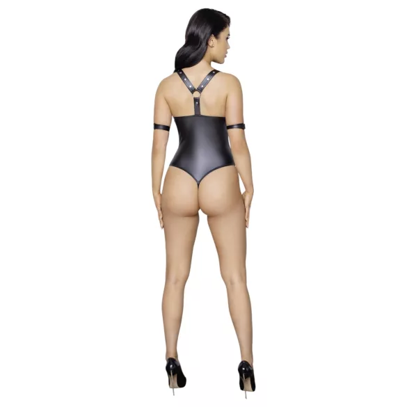 Cottelli Bondage - sjajni, otvoreni bodi sa prstenom (crni) - L