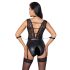 Cottelli Bondage - crni čipkasti body sa okovratnikom