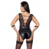 Cottelli Bondage - crni čipkasti body sa okovratnikom - XL