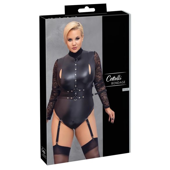 Cottelli Bondage Plus Size - body sa čipkastim rukavima (crna)