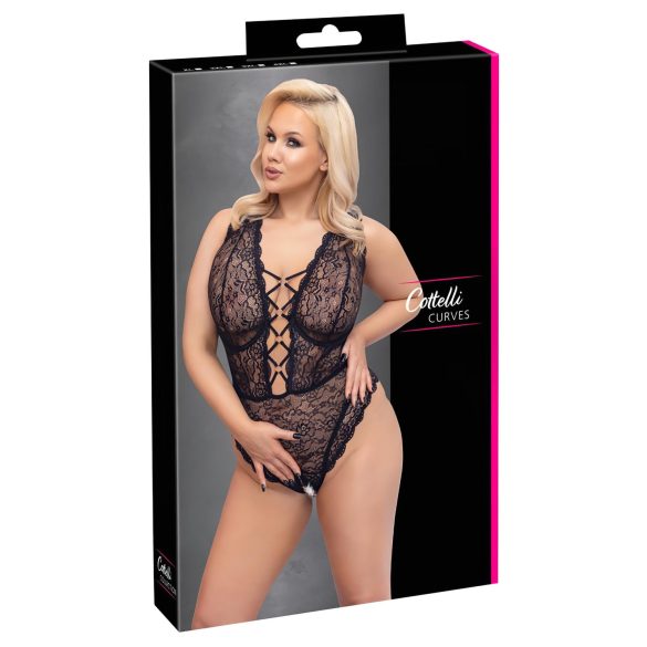 Cottelli Curves Plus Size - providni body s uzorkom (crni)