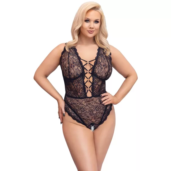 Cottelli Curves Plus Size - providni body s uzorkom (crni)