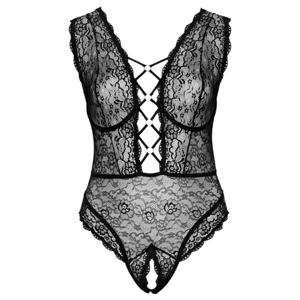 Cottelli Curves Plus Size - providni body s uzorkom (crni) - 90D/XL