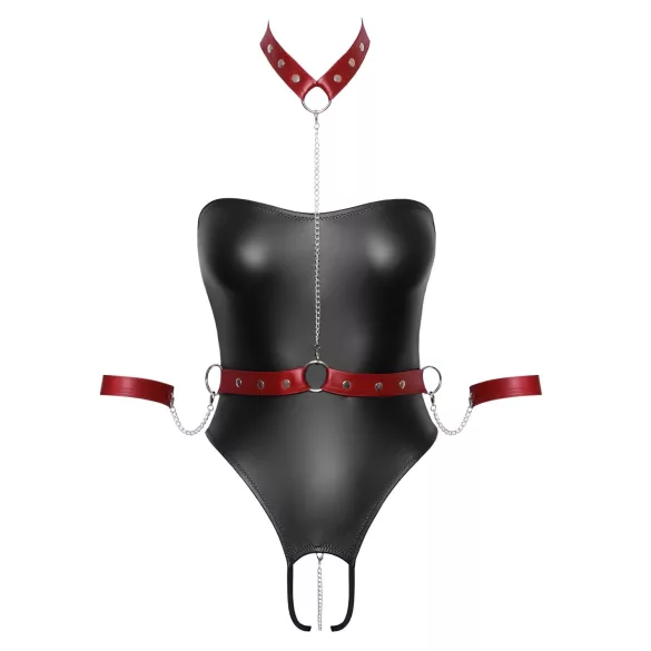 Cottelli Bondage - sjajni bodi i lisice za ruke (crno) - L