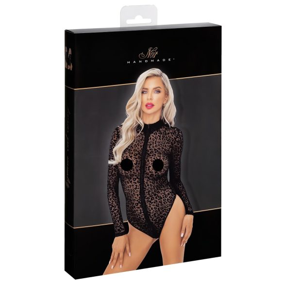 Noir - leopard deseni, dugih rukava body (crna) - M