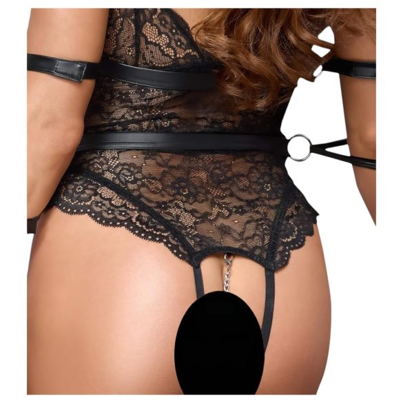 Cottelli Bondage - otvoreni čipkasti bodi (crni) - L