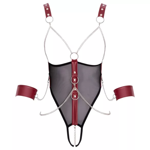 Cottelli Bondage - otkriveni bodi sa kaiševima i lancem (crni)