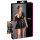 Cottelli Plus Size - sjajna haljina s crvenim korzetom (crna) - XXL