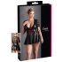 Cottelli Plus Size - sjajna haljina s crvenim korzetom (crna) - XXXXL