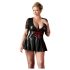 Cottelli Plus Size - sjajna haljina s crvenim korzetom (crna) - XXXXL