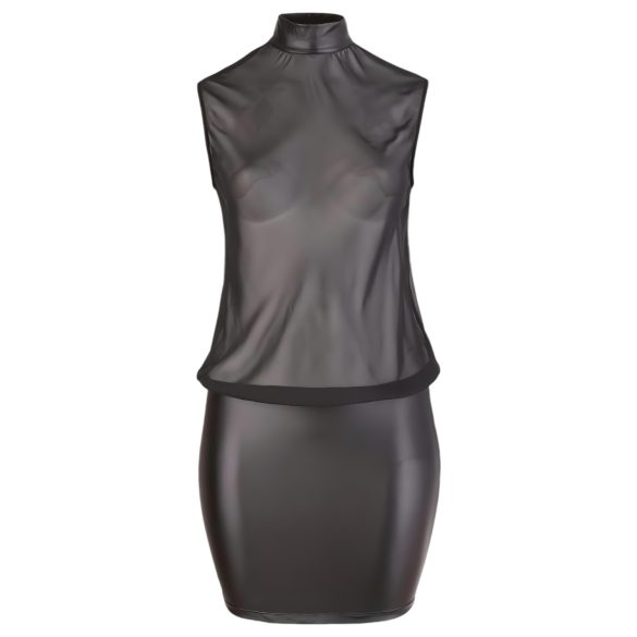 Cottelli Plus Size - sjajna šifonska haljina (crna) - 4XL