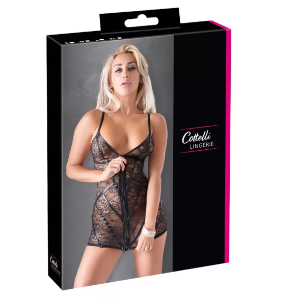 Cottelli - sjajna čipkasta haljina s prugama (crna) - L