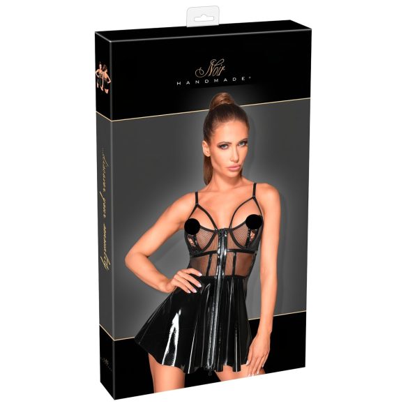 Noir - haljina od lak kože s mrežastim detaljima (crna) - XL