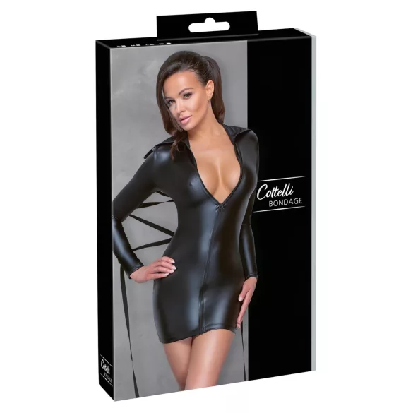 Cottelli Bondage - Sjajna haljina sa vezovima (crna) - M