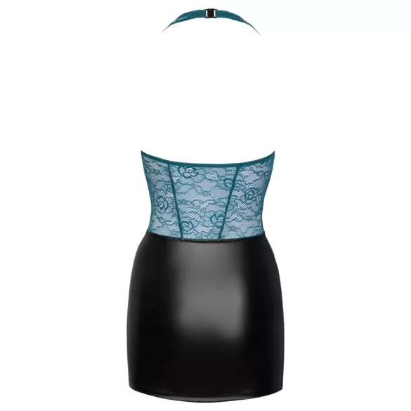 Cottelli - sjajna haljina sa čipkom i vezicama (crno-zelena)