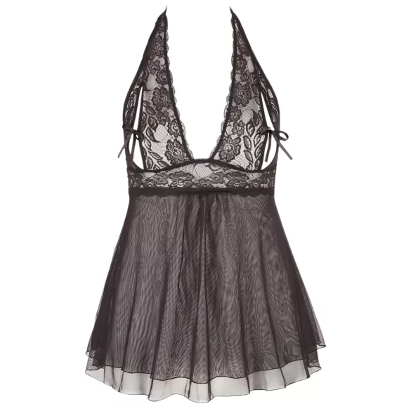 Cottelli Plus Size - lepršava čipkasta babydoll haljina (crna) - 3XL