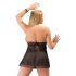 Cottelli Plus Size - lepršava čipkasta babydoll haljina (crna) - 4XL