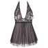 Cottelli Plus Size - lepršava čipkasta babydoll haljina (crna) - 4XL