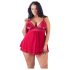Cottelli Plus Size - čipkasta lepršava babydoll haljina (crvena)