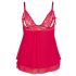 Cottelli Plus Size - čipkasta lepršava babydoll haljina (crvena)