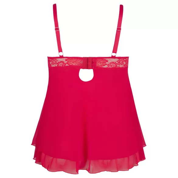 Cottelli Plus Size - čipkasta lepršava babydoll haljina (crvena)