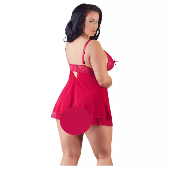 Cottelli Plus Size - čipkasta lepršava babydoll haljina (crvena) - 2XL