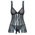 Obsessive Amanta - vezeno babydoll i tanga (crno-tirkizna)