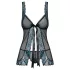 Obsessive Amanta - vezeno babydoll i tanga (crno-tirkizna)