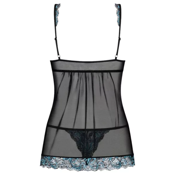 Obsessive Amanta - vezeno babydoll i tanga (crno-tirkizna)