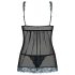 Obsessive Amanta - vezeno babydoll i tanga (crno-tirkizna)