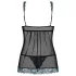 Obsessive Amanta - vezeno babydoll i tanga (crno-tirkizna)