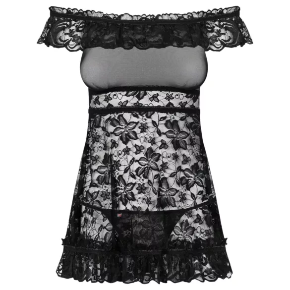 Obsessive Flores - set babydoll i tanga sa volanima (crna) - L/XL