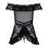Obsessive Flores - set babydoll i tanga sa volanima (crna) - L/XL