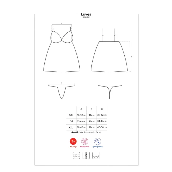 Obsessive Luvae - cvetni, mrežasti negliže i tanga (crna) - L/XL