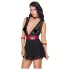 Cottelli Bondage - crna čipkasta babydoll haljina s okovratnikom - M