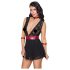 Cottelli Bondage - crna čipkasta babydoll haljina s okovratnikom - M