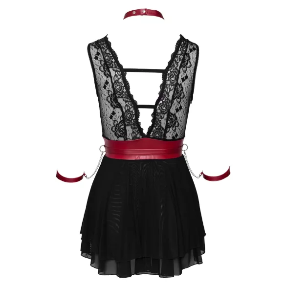 Cottelli Bondage - crna čipkasta babydoll haljina s okovratnikom - M