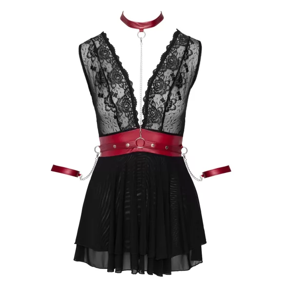 Cottelli Bondage - crna čipkasta babydoll haljina s okovratnikom - L