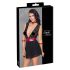 Cottelli Bondage - crna čipkasta babydoll haljina s okovratnikom - XL